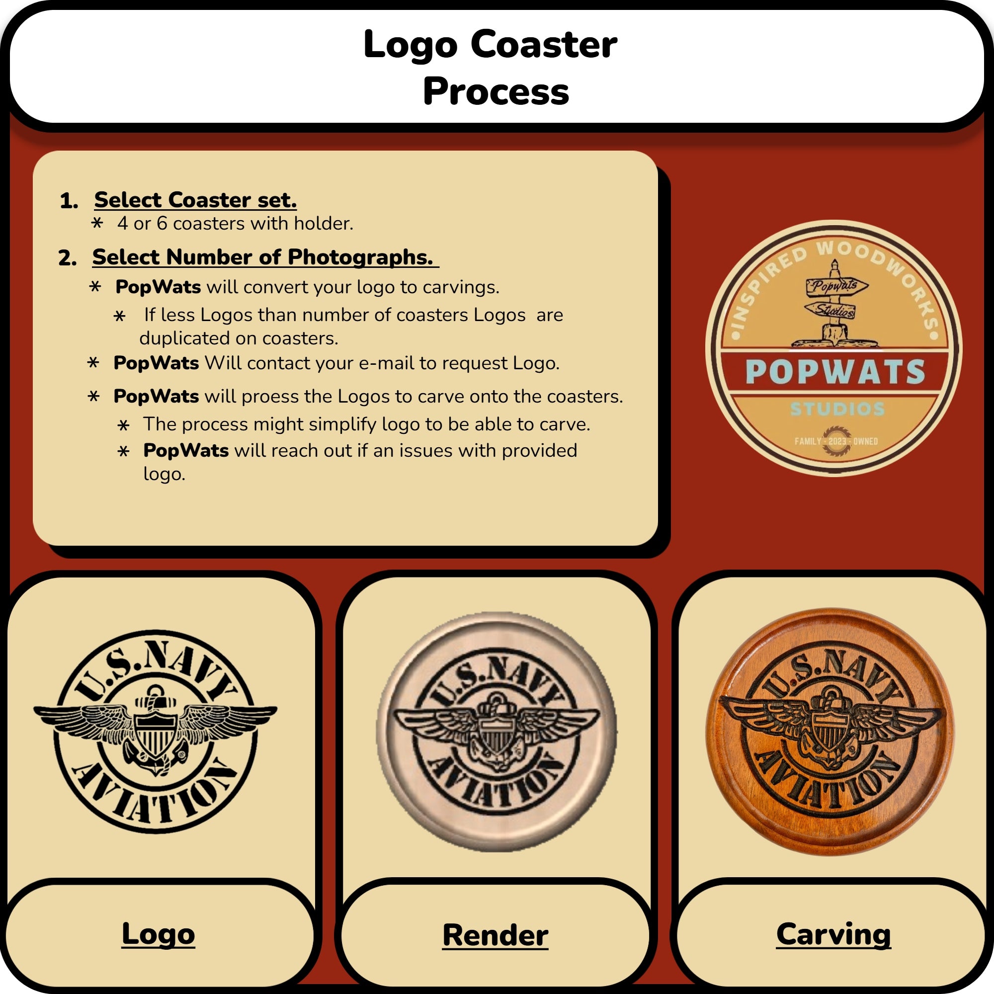 Carved Logo Coaster Set.