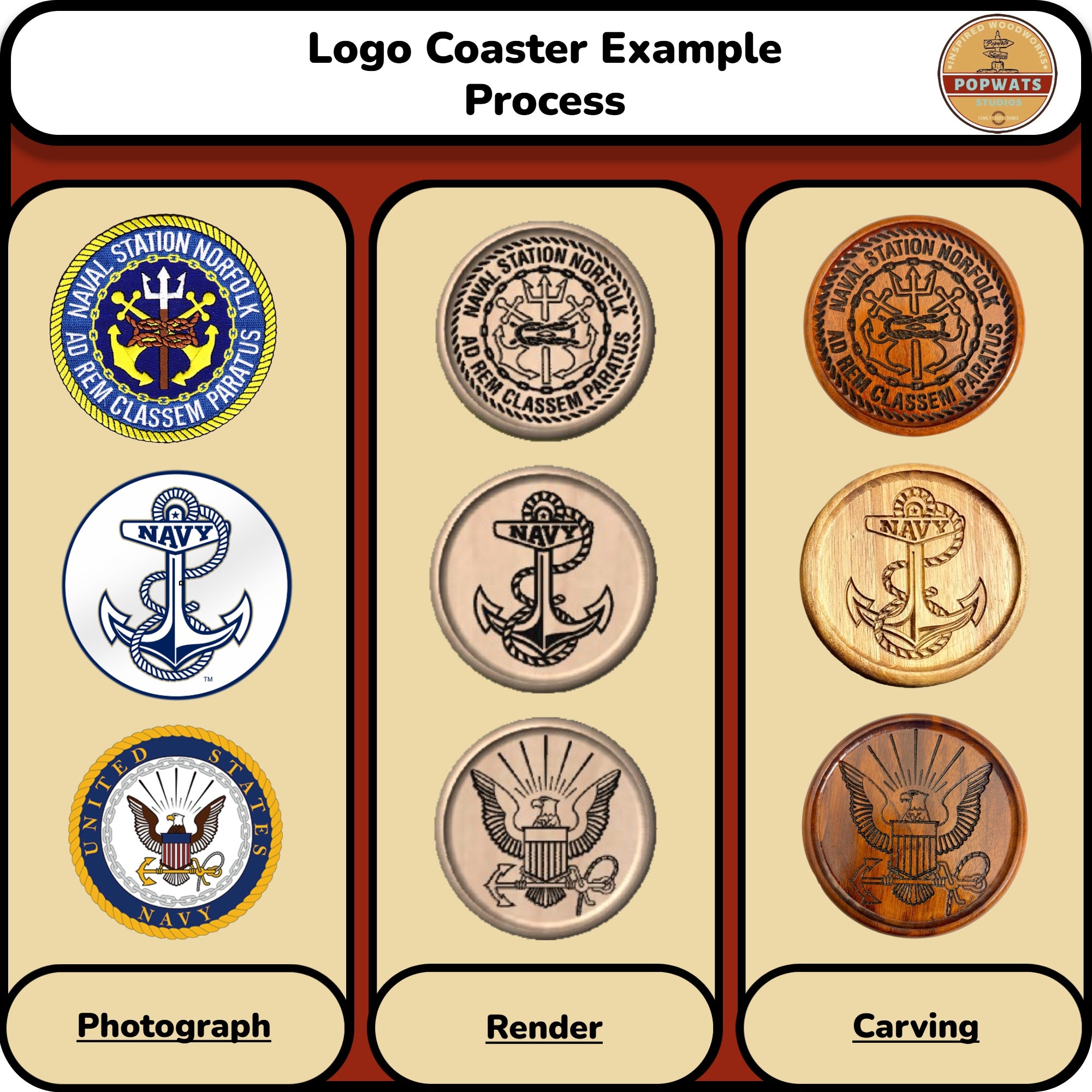 Carved Logo Coaster Set.