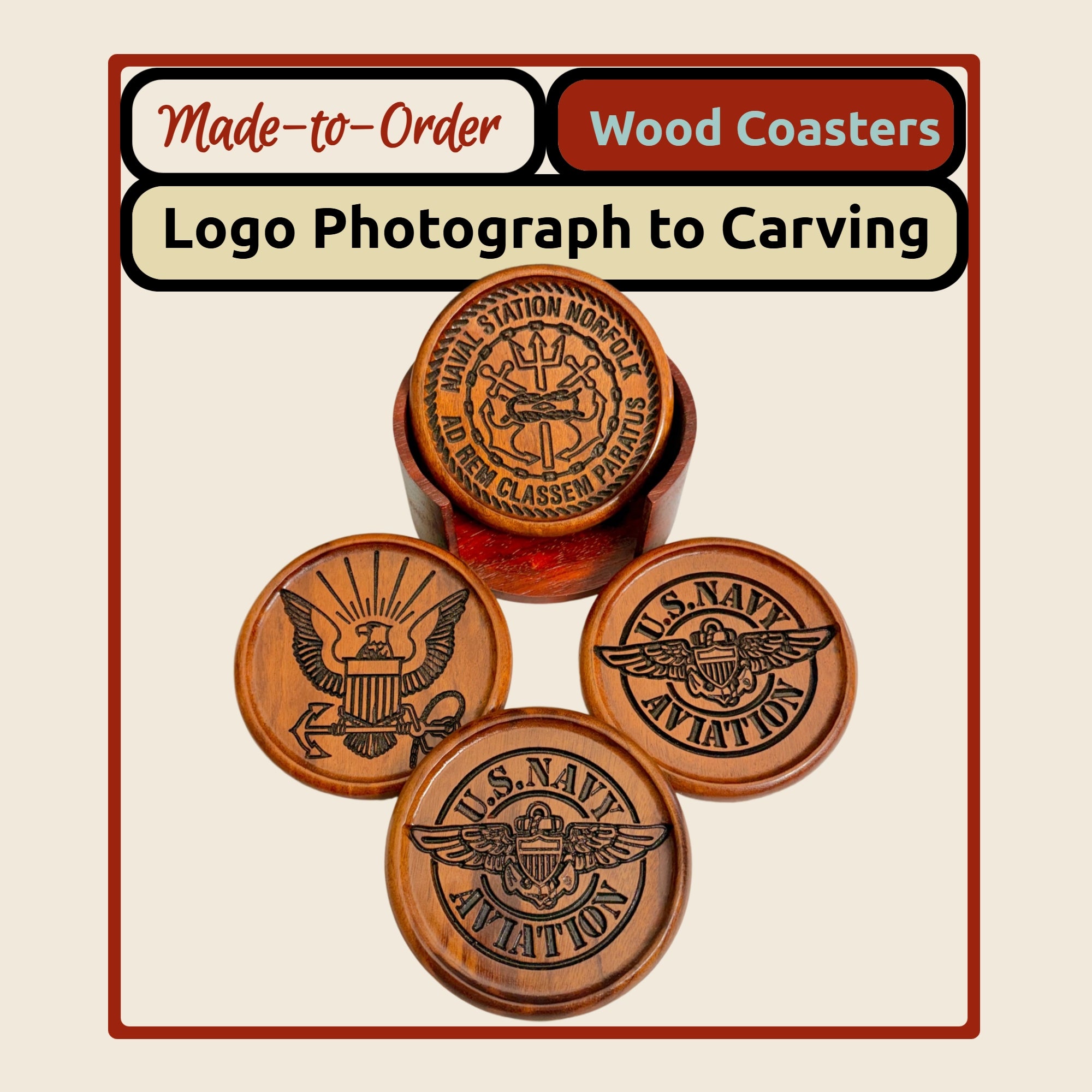 Carved Logo Coaster Set.