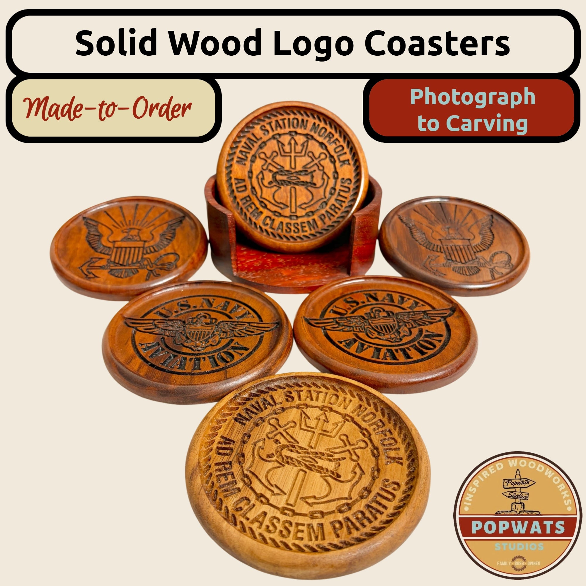 Carved Logo Coaster Set.