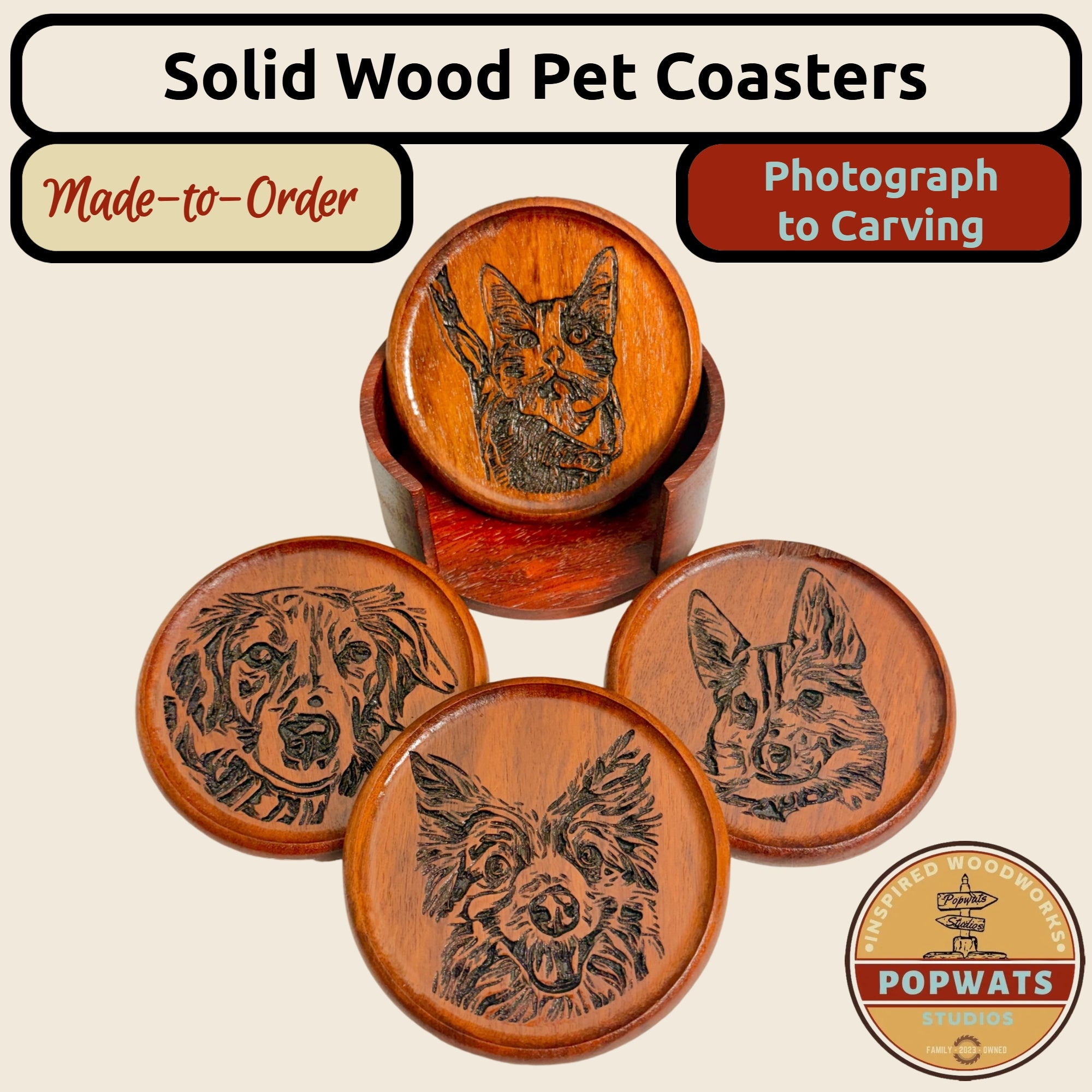 Carved Pet Coaster Set.