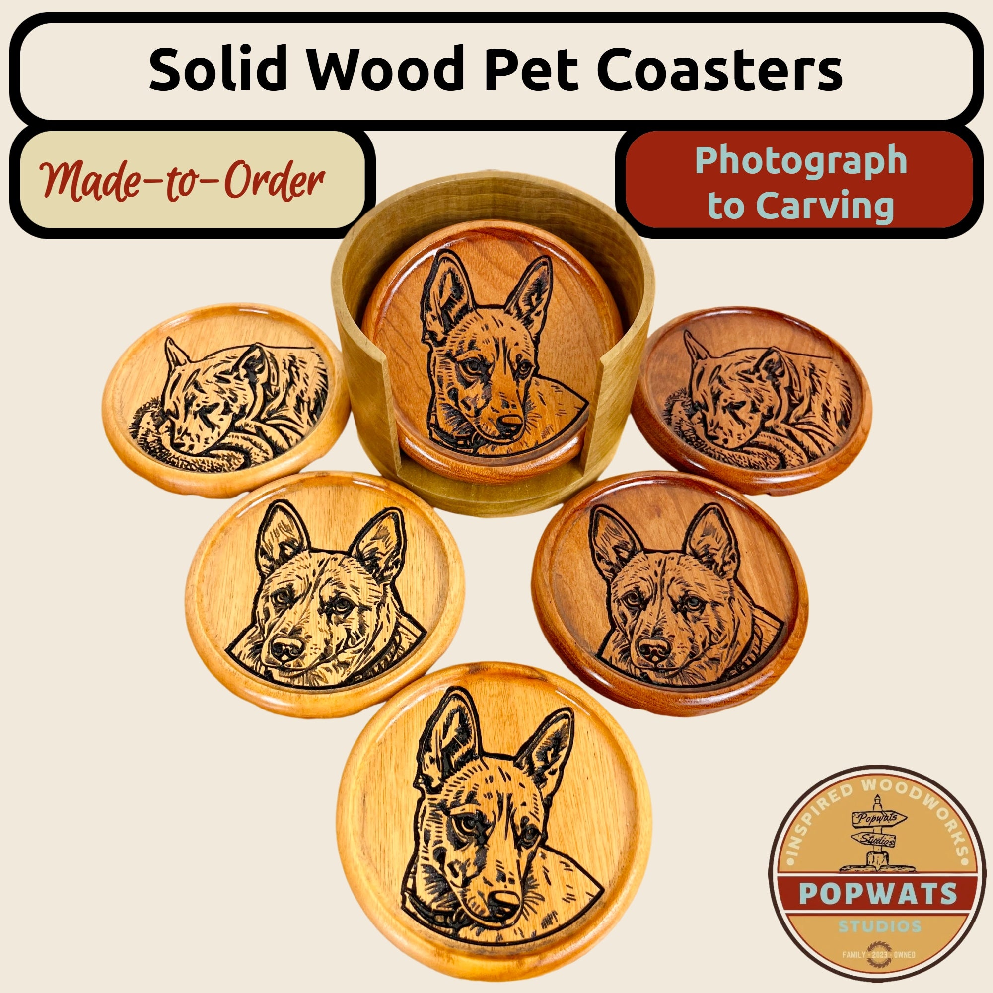 Carved Pet Coaster Set.